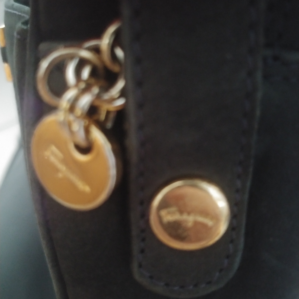Ferragamo Black Suede Bag with Gold Accents - Picture 6 of 15